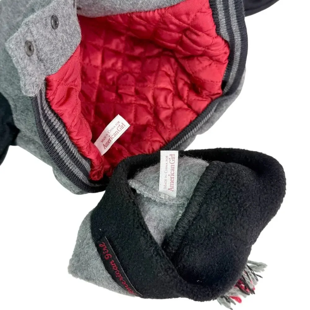 American Girl Varsity Jacket Hat Set Gray Wool Quilted Lined Coat Tassel Hat Vtg